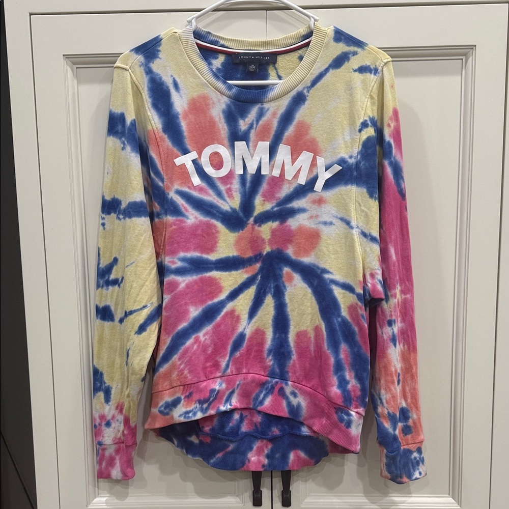Tommy Hilfiger Womens Tie-Dye Sweatshirt Multicolor Size XS pink, blue, yellow